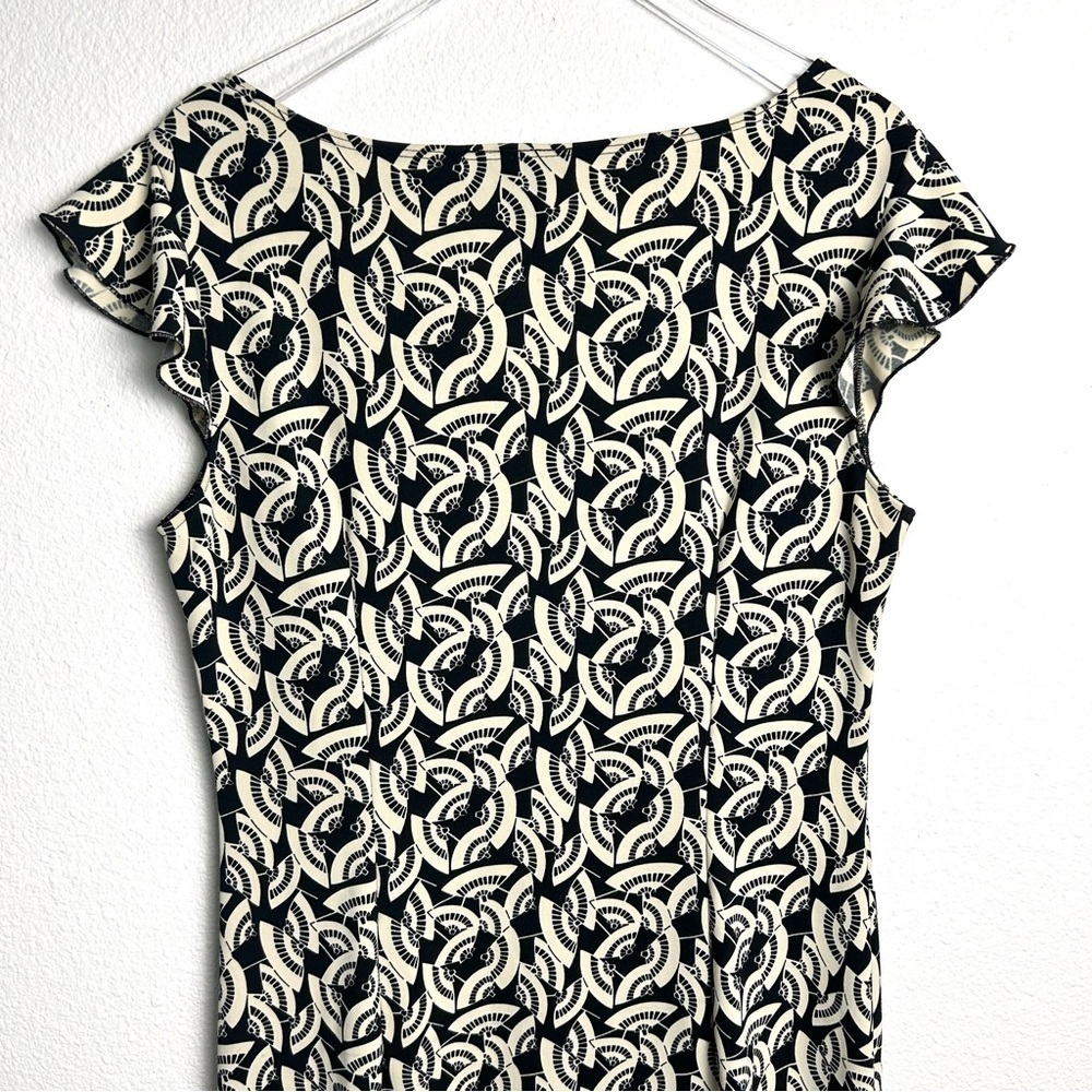 BCBG Max Azria Fan Midi Dress Cap Sleeve Ruffle Hem Black Cream Size Medium - Picture 4 of 12